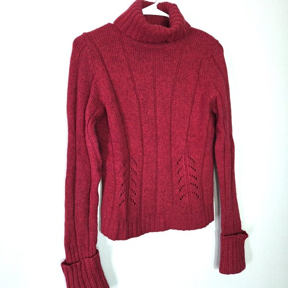 The Limited Cranberry Wool & Silk Turtleneck Sweater with Cuffed Sleeves Size M - Picture 1 of 3